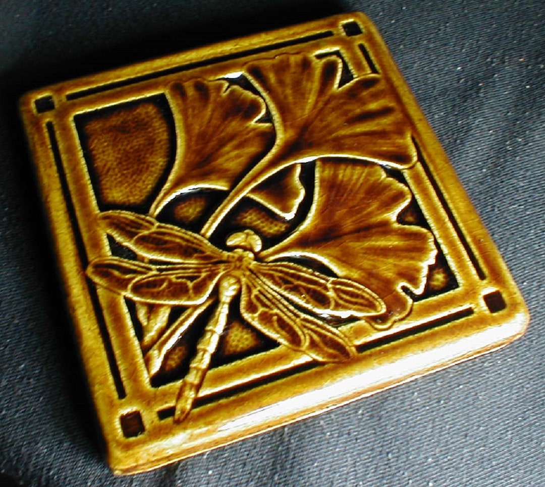Dragonfly Tile, Gingko Leaf Tiles, 4x4, Kitchen Backsplash Tiles, Fireplace Tile, Art Tile