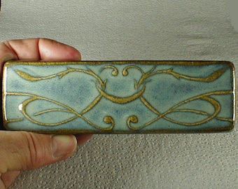 Art Nouveau border tile, 2 x 6", art nouveau tile, accent tile, wall tile, backsplash tile, fireplace tile, Cerulean Blue Mist glaze