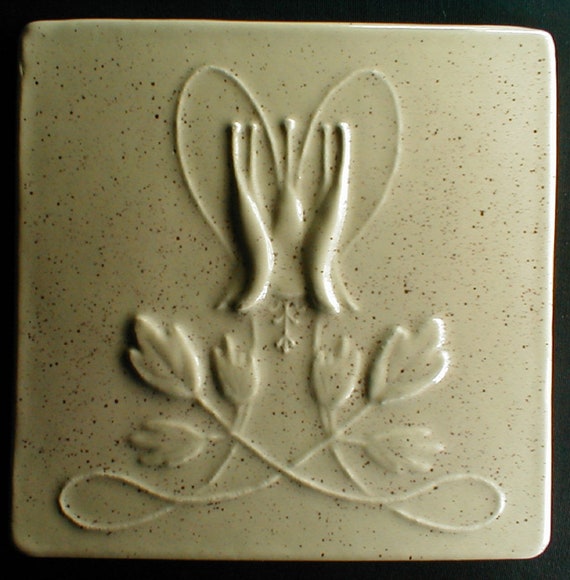 Art Nouveau tile, 6x6, Columbine tile, kitchen backsplash tiles, fireplace tile, art tile, subway tile, 6x6 tiles, Almond Speckle glaze