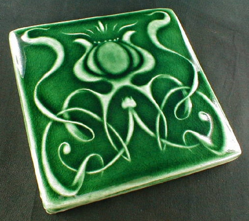 Art nouveau tile Wall tile green ceramic art tile ceramic | Etsy