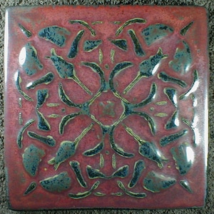 6x6 Tulip tile, fireplace tile, bathroom wall tile, art tile, home decor, ceramic art, handmade tile, Bordeaux glaze