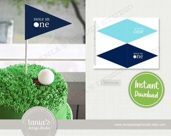 Golf Birthday Flag Cake Topper - Hole in One Birthday Cake - Instant Download - Golf Birthday Collection by Tania's Design Studio