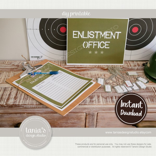 Army - Toy Soldier - Enlistment Office Sign and Fill in Form Sign - Instant Download - by Tania's Design Studio