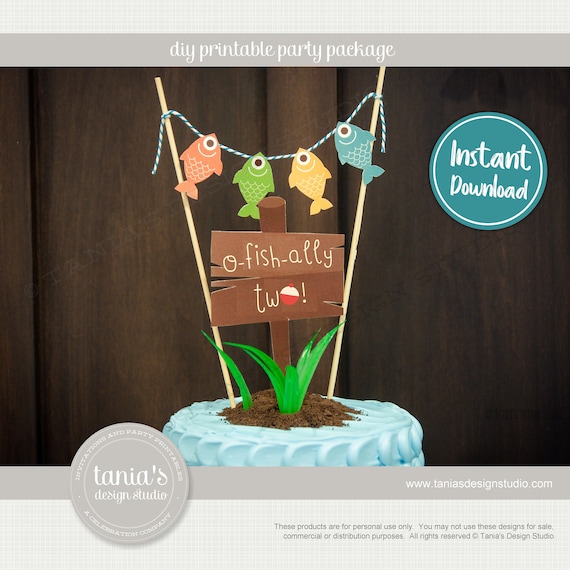 Gone Fishing the Big One Officially Two Ofishally Two Birthday Cake Topper  Instant Download by Tania's Design Studio 