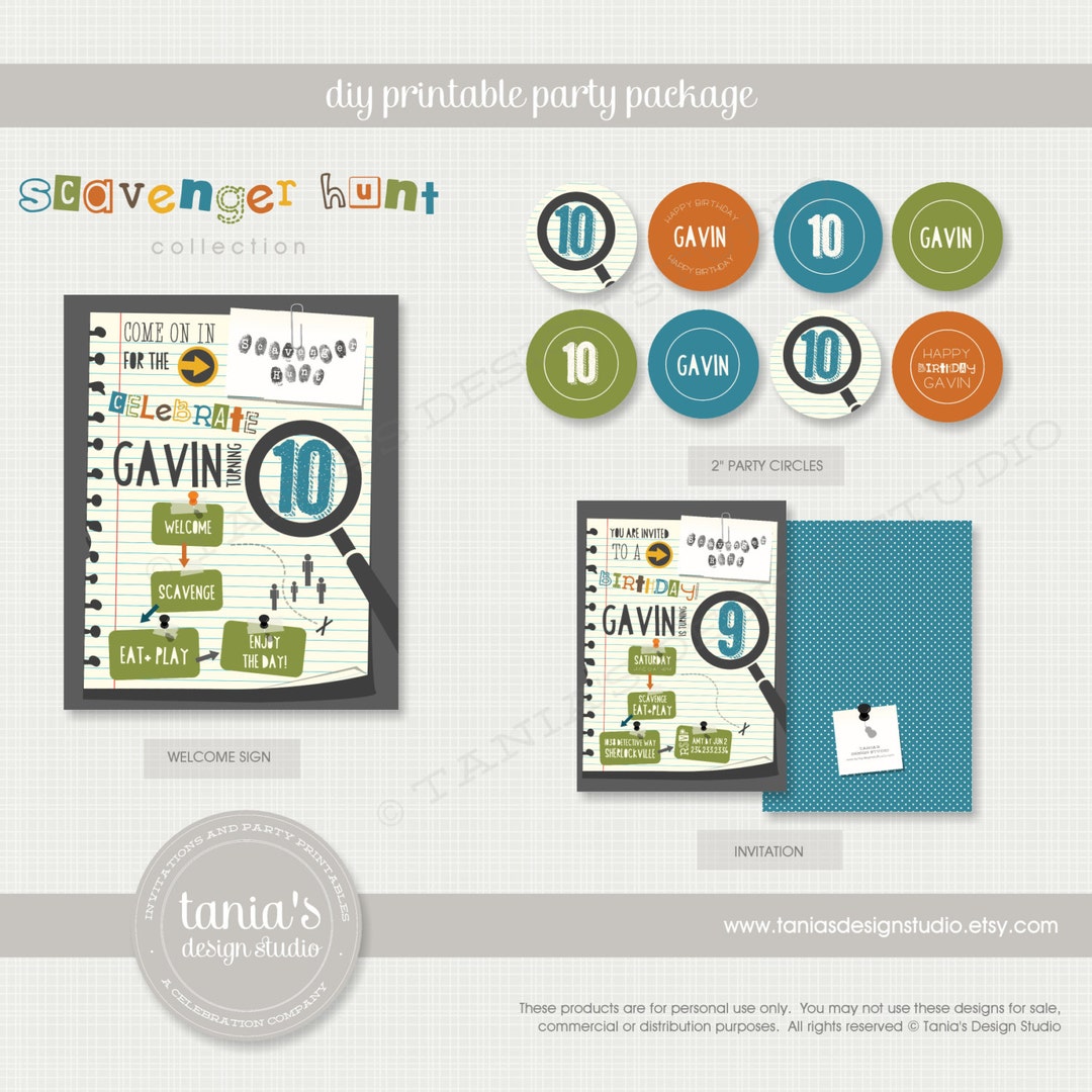 Scavenger Hunt Printable Birthday Party Package by Tania's Design ...