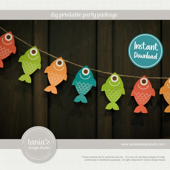 Gone Fishing - Fish Banner - Fish on a Line - Instant Download - Tania's  Design Studio