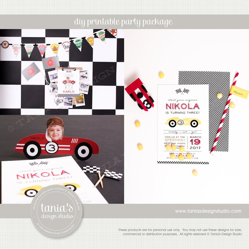 Time Races Racing Race Car Printable Birthday Party Package by tania's design studio image 5