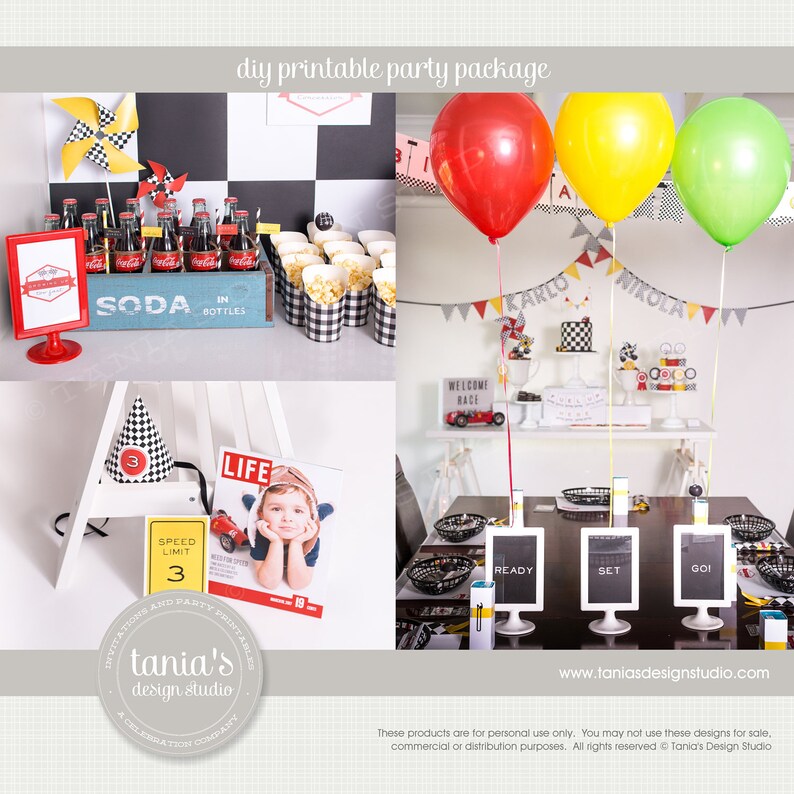 Time Races Racing Race Car Printable Birthday Party Package by tania's design studio image 3