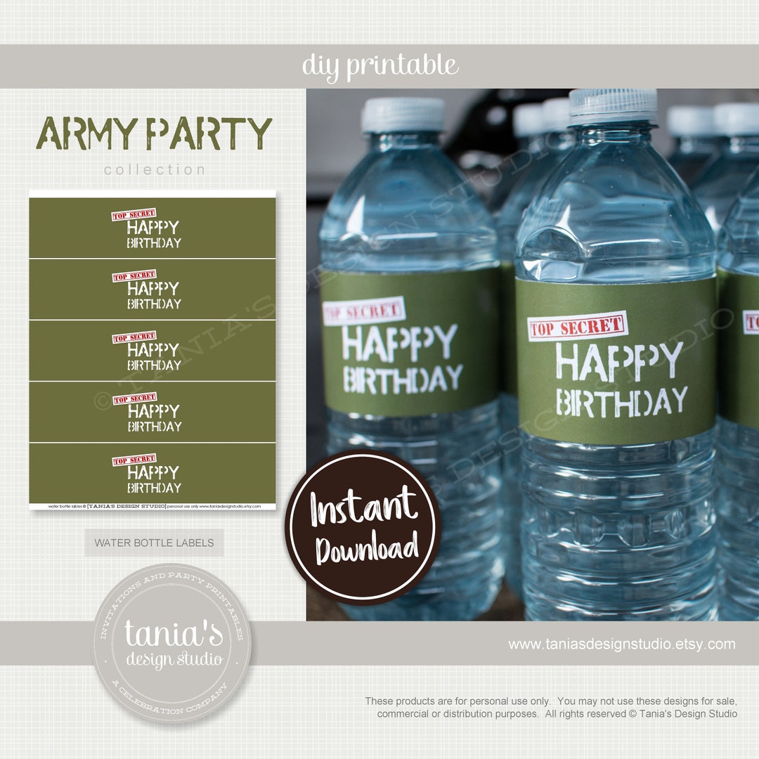 Army Toy Soldier Water Bottle Labels Instant Download by Tania's Design ...