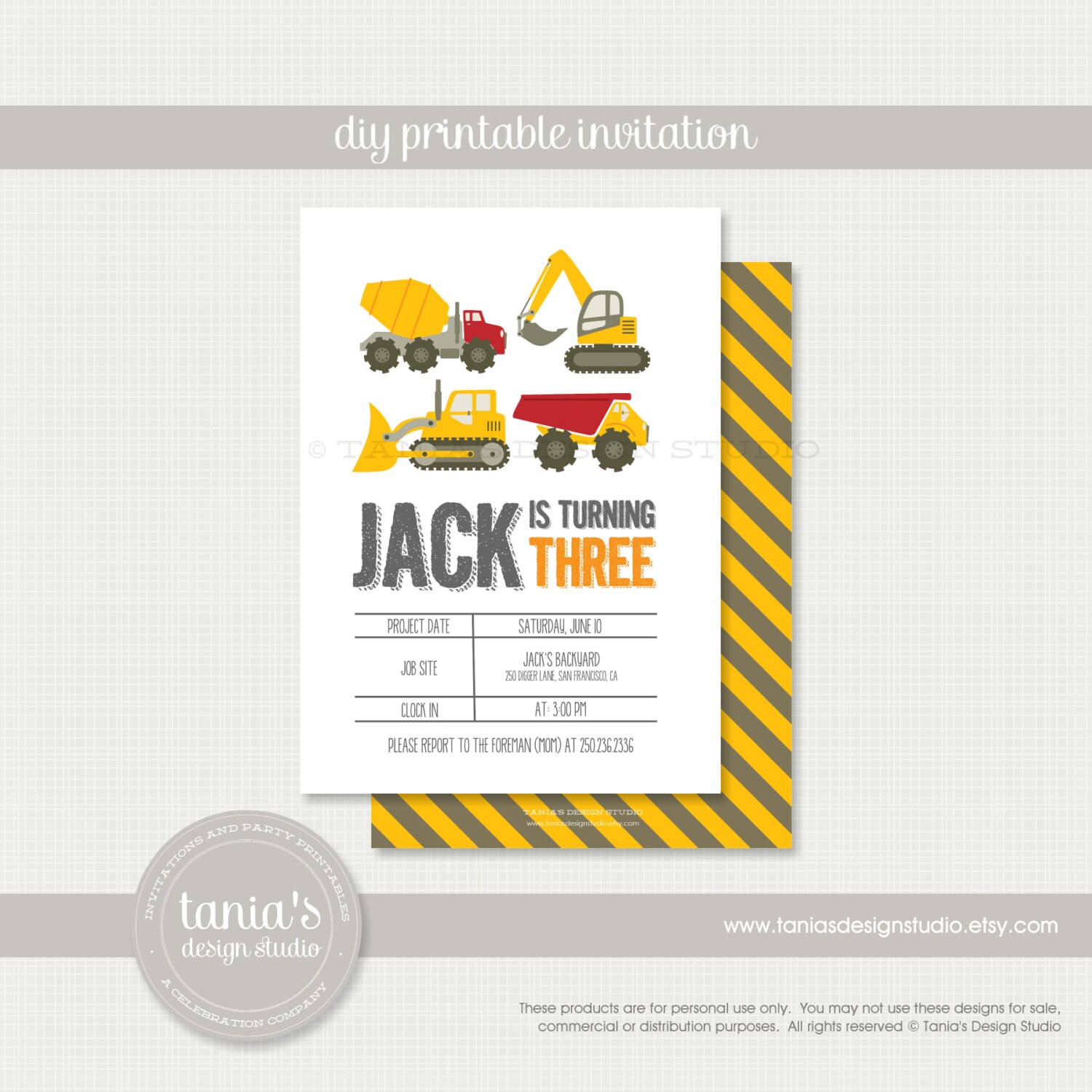 Construction Printable Birthday Invitation by Tania's | Etsy