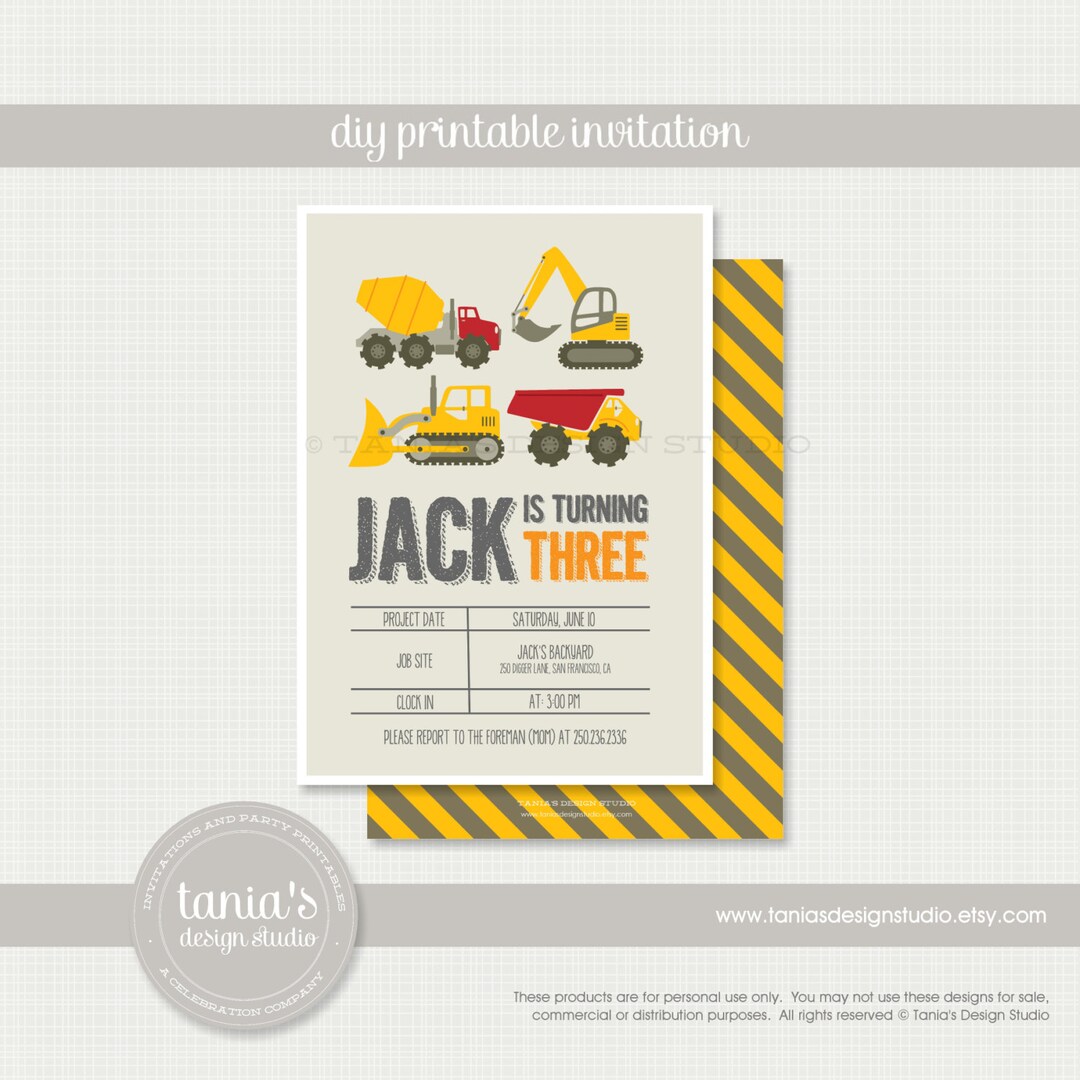 Construction Printable Birthday Invitation by Tania's Design Studio - Etsy