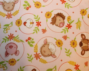 Fitted Pack n Play Sheet - Farm Baby Portraits on Pink  - Standard size sheet - Mattress 25.5" x 37.5"