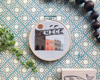 Venice, CA Sign Cross Stitch Kit - "Silicone Beach" - Beginners Cross Stitch Kit - Mini Cross Stitch Kit - Needlepoint Kit - Embroidery