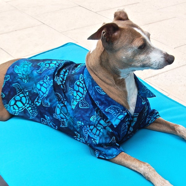 Batik Blue and Turquoise Turtle Print Dog Shirt for Dogs and Puppies XXS-M