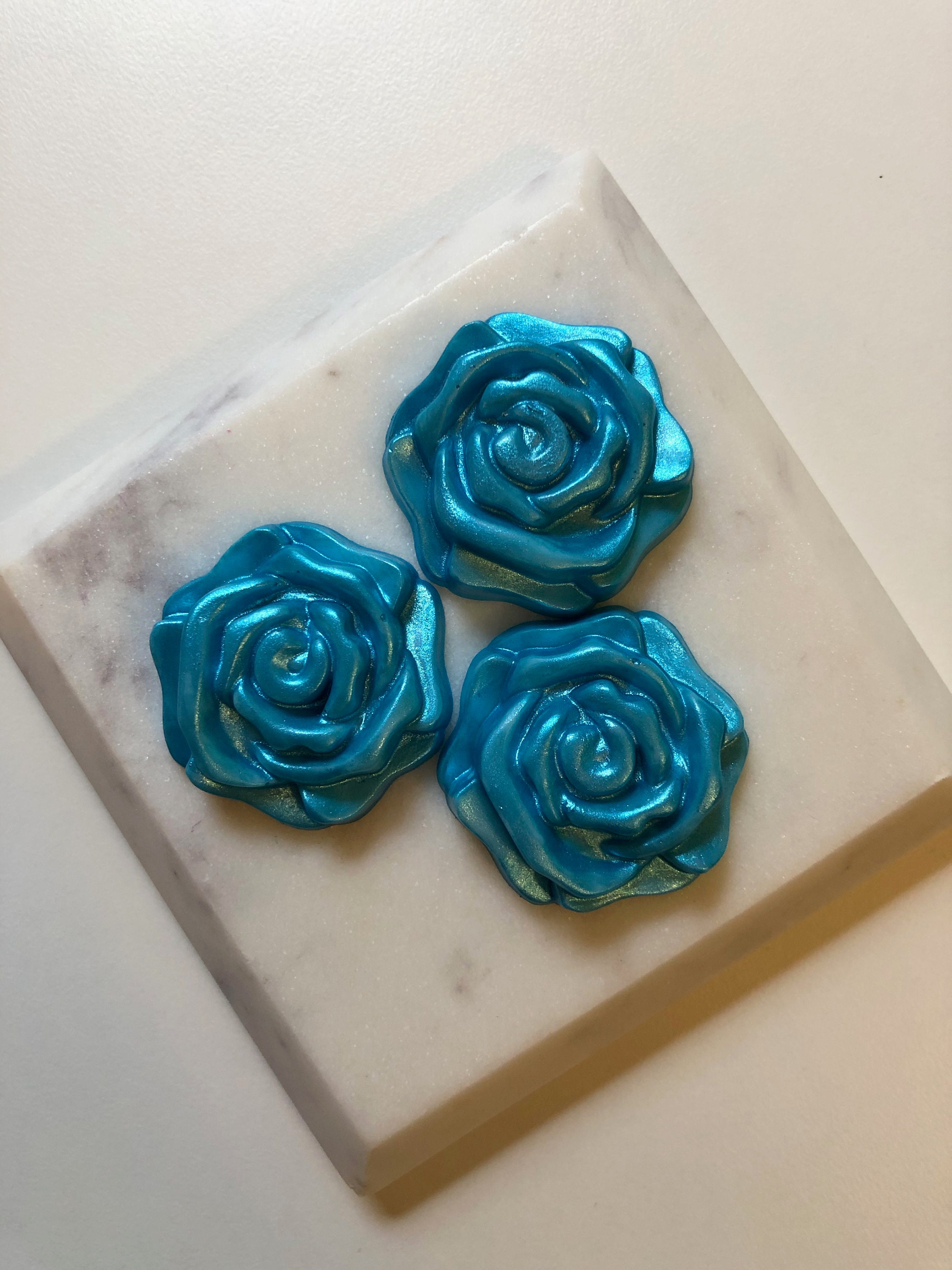 Teal Blue Shimmer Rose Flower Shaped Shea Butter Hand Soap | Etsy