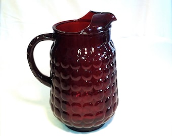 Anchor Hocking Provincial Bubble 64 oz. pitcher RED glass vintage