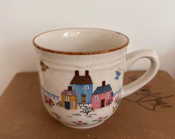 Vintage International Heartland cup bowl Plate 7774 Farmhouse Folklectic Scene