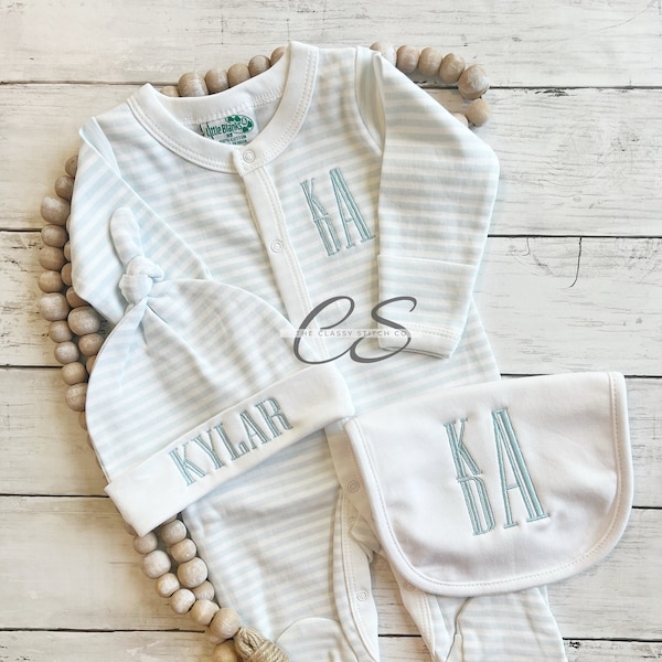 Baby Boy Coming Home Outfit | Baby Boy Shower Gift | Monogrammed Footie | Monogrammed Sleeper | Personalized Baby Gift