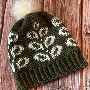 Crocheted Hat, Floral Print Hat, Crocheted Winter Hat, Crocheted Ladies Hat, Winter Hat, Winter Hat with Pom Pom, Ladies Hat with Pom Pom