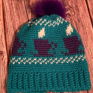 Crocheted Hat, Tea Cup Hat, Crocheted Winter Hat, Crocheted Ladies Hat, Winter Hat, Winter Hat with Pom Pom, Ladies Hat with Pom Pom