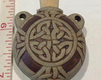 Clay Celtic knot bottle for oils, ashes, sand