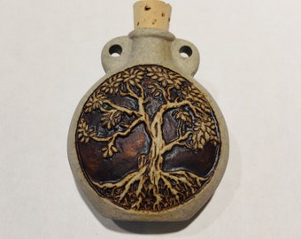 Clay Tree of life bottle for oils, ashes, sand