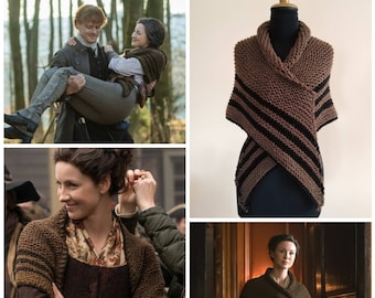 Outlander shawl Claire maxi size,series inspired shawl, Claire knitted shawl, wrap-around shawl, striped alpaca triangle. SELECT COLOR