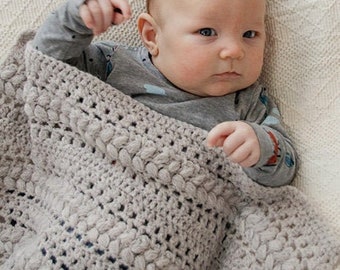 Crochet Blanket in Alpaca and Wool, Baby Blanket, Pram Cradle