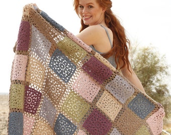 Blanket wool and alpaca worked to crochet, check pattern, warm and soft, perforated bedspreads, handmade