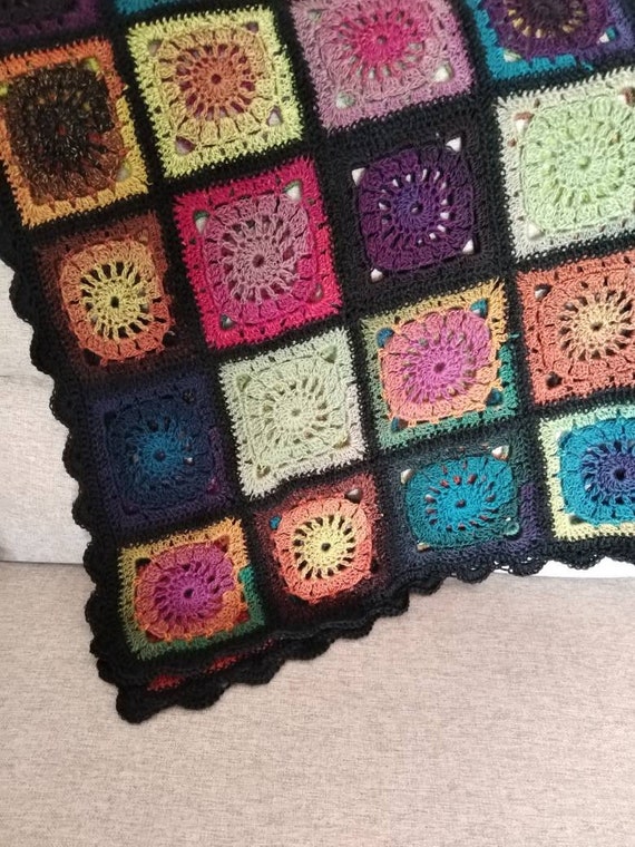Manta de ganchillo en lana patrón de cuadros cubrecama - Etsy España