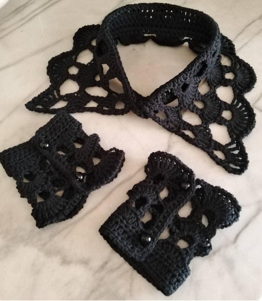Addams Family Inspired Collar and Cuffs, Crochet Cotton