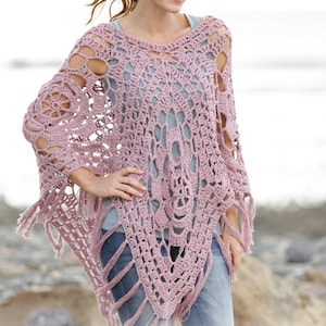 Gehäkelter Baumwollponcho, durchbrochenes Muster, Damenponcho, Frühlings-Sommer-Damenoutfit, handgefertigt. WÄHLEN Sie die FARBE. (Code 19)