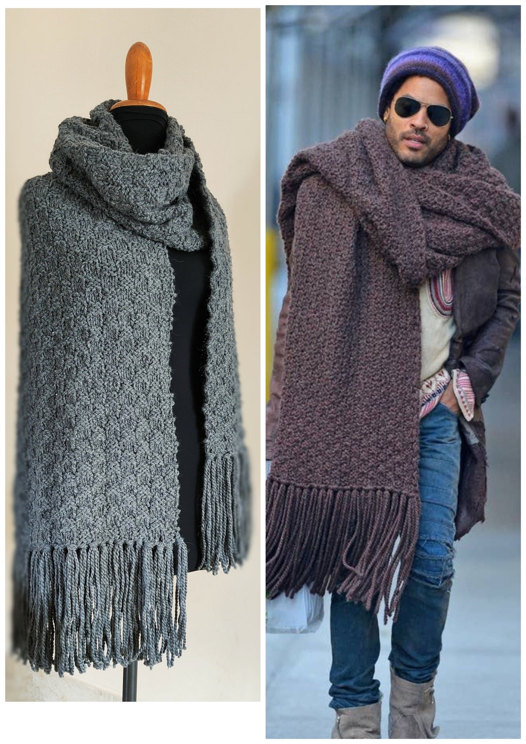 READY TO SHIP. Maxi Scarf Inspired by Lenny Kravitz, Extra Large