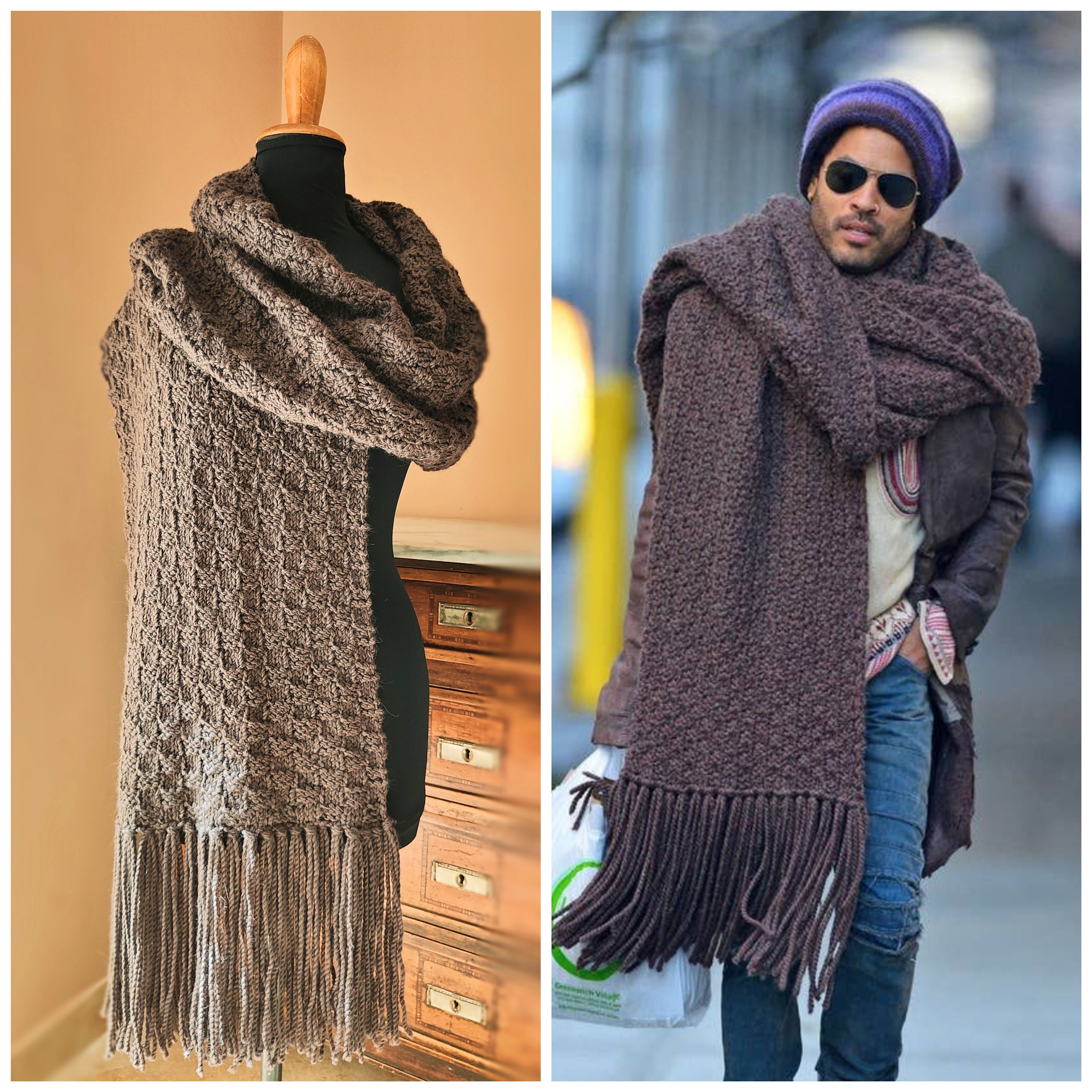 Huge Shawl 9.5 Ft X 24 Inches, Inspired Lenny Kravitz Giant Scarf
