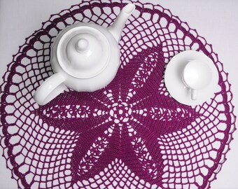 READY TO SHIP. Crocheted doily, lace doily, centerpiece, crochet tablecloth, fucsia