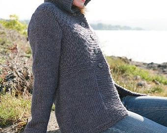 Maglione da donna con cappuccio con bottoni, cardigan lavorato a maglia, maglione spesso di media lunghezza, con tasca grande, Albicocca, M