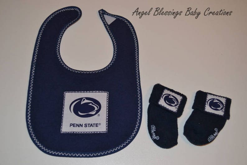 Penn State Baby Socks 0-6 Months Size Made To Order in Gray Navy Blue or White with Team Licensed Fabric Appliques Gender Neutral Socks