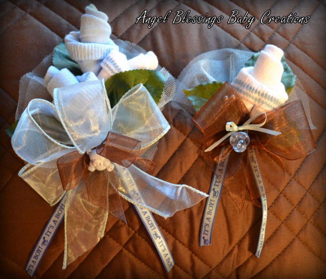 It's a Boy Baby Sock Roses Corsage and Boutonniere Set for Etsy