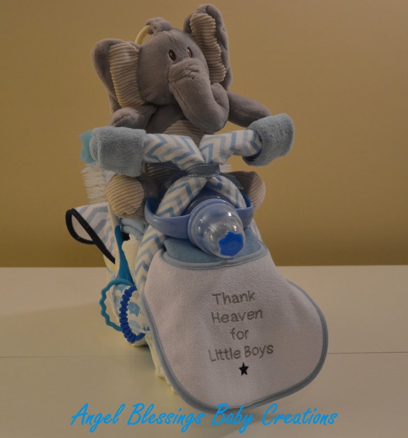 Elephant Motorcycle Diaper Cake Unique Baby Shower Centerpiece Etsy Elephant Motorcycle Diaper Cake Unique Baby Shower Centerpiece Etsy