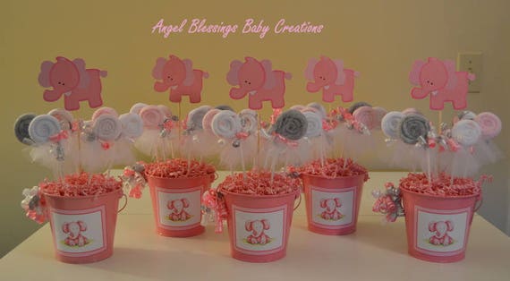Elephant Baby Shower Centerpiece With Washcloth Lollipop Etsy