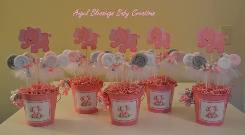 Elephant Baby Shower Centerpiece With Washcloth Lollipop Etsy