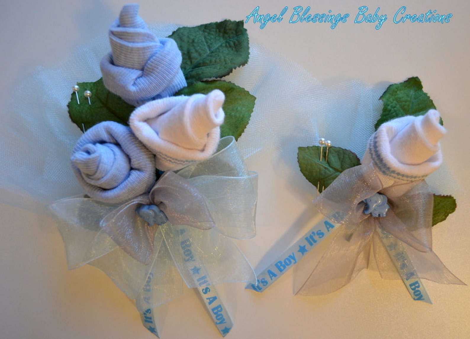 It's a Boy Baby Sock Roses Corsage and Boutonniere Set for Etsy