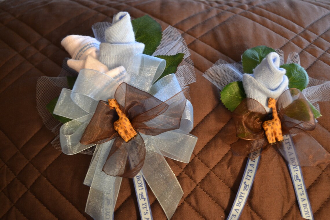 It's a Boy Baby Sock Roses Corsage and Boutonniere Set for Etsy