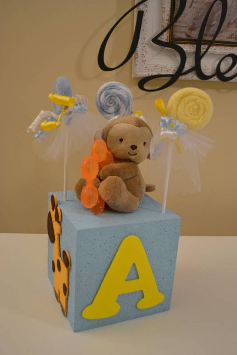 Baby Block Shower Centerpiece Jungle Animals Image 0