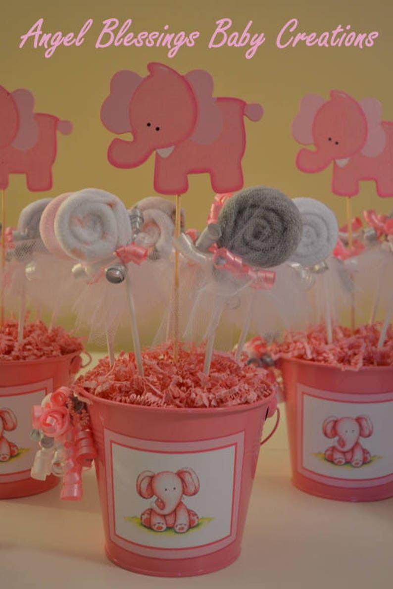 Elephant Baby Shower Centerpiece With Washcloth Lollipop Etsy