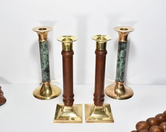 4 Eclectic Vintage Brass Candlestick Holders - Bohemian Decor - Hollywood Regency