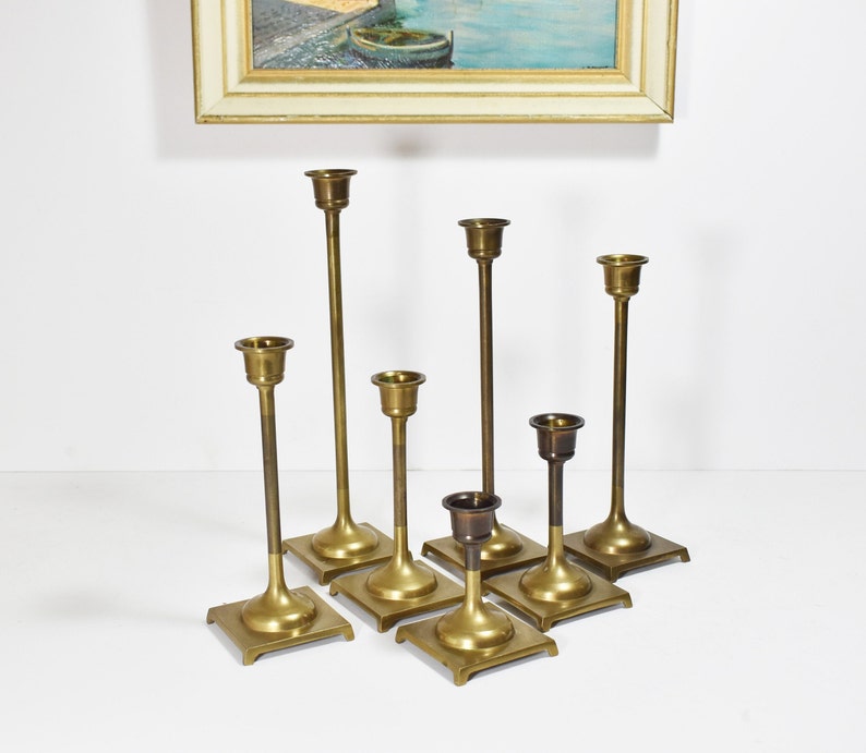 Vintage Solid Brass Tulip Candle Holders With Square Bases Etsy