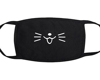 Cute Cat Face Mask Breathable Washable Reusable Black Cotton Spandex