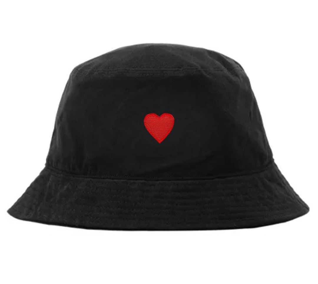 Heart Bucket Hat Comfort Fit Cap Summer Sun Mens Womens Unisex Black Etsy