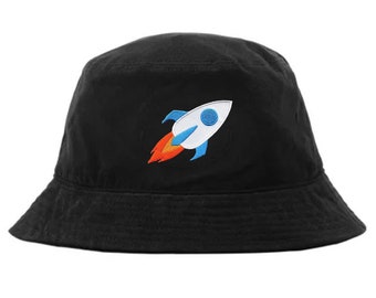 Rocket Ship Bucket Hat "To The Moon" Comfort Fit Cap Summer Sun Mens Womens Unisex Black